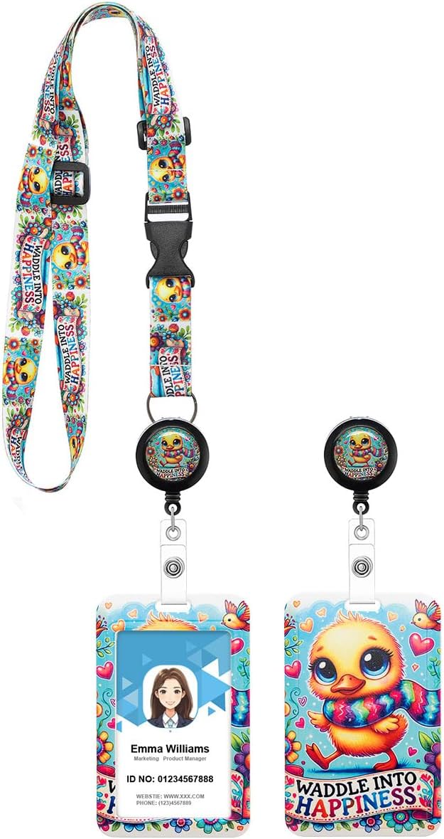 Cute Duckling Badge Lanyards with Retractable Badge Reel and ID Badge Holder, Adjustable Badge Lanyard for Teachers, Nurses, Students, Office Staff & Cruise Essentials