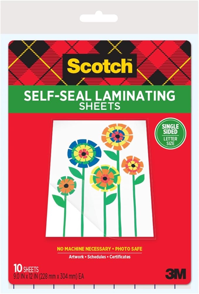 Scotch LS854SS10 Self-Sealing Laminating Sheets, 6.0 mil, 9 x 12 (Pack of 10)