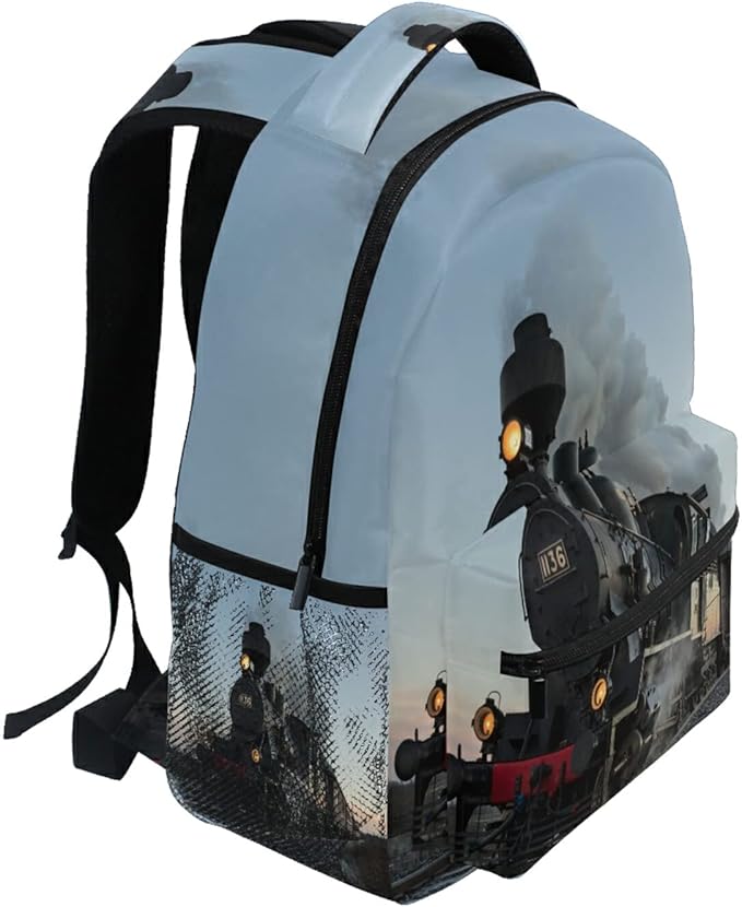 AUUXVA Cool Locomotive Train School Backpack for Girls Boys Kids Laptop Backpack Travel Camping Daypack Medium