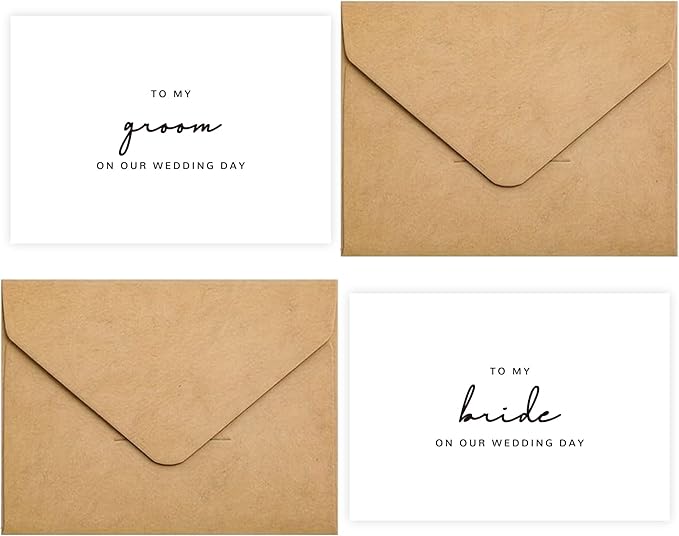 Set of 2 Wedding Cards for Bride and Groom with Matching Envelopes, To My Bride on our Wedding Day Card, To My Groom on our Wedding Day Card.（Groom/Bride B）
