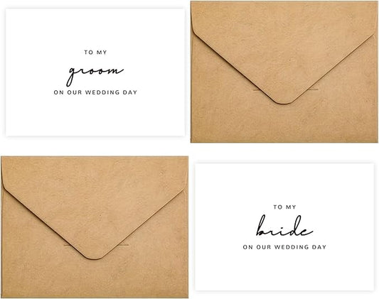 Set of 2 Wedding Cards for Bride and Groom with Matching Envelopes, To My Bride on our Wedding Day Card, To My Groom on our Wedding Day Card.（Groom/Bride B）