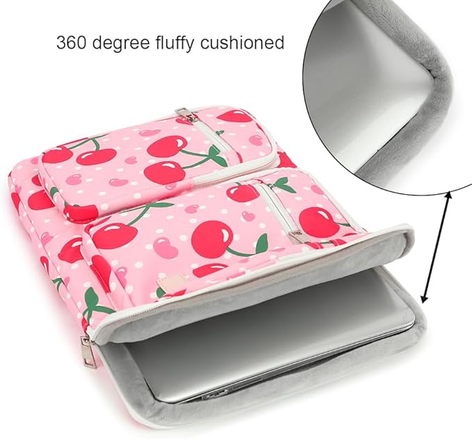 canvaslife 360° Protective Laptop Sleeve Case Bag Cover with Handle For iPad 12.9 inch,MacBook Pro Air 13" and 12.5 inch-13.3 inch Laptop (Cherry)