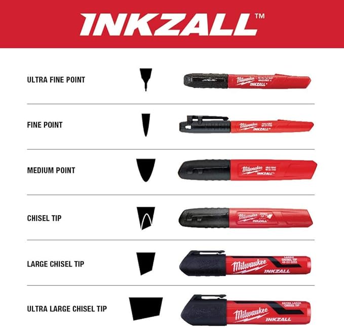 Milwaukee 48-22-3104 Inkzall Point Marker, Fine, Black, 4-Pack