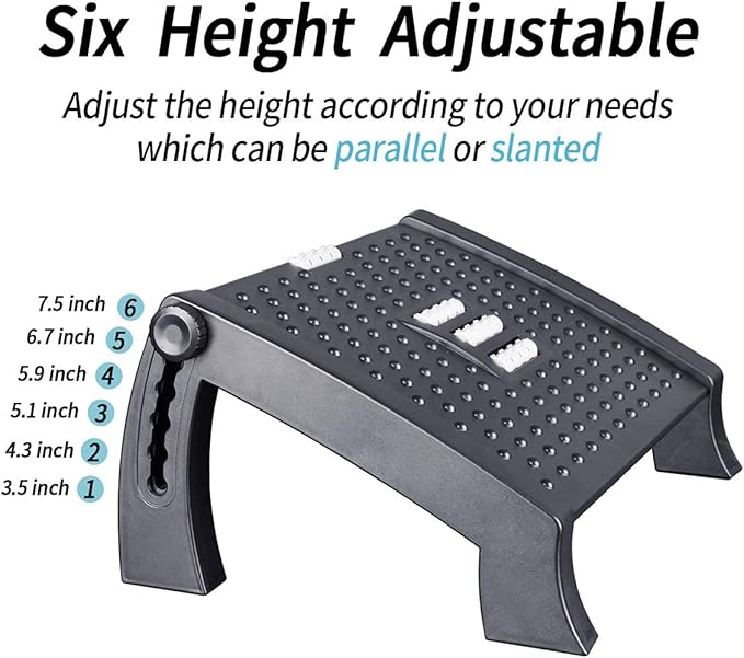 MyPlace Adjustable Height Foot Rest Under Desk at Work - 6 Height Sturdy Office Footrest - Added Comfort Memory Foam - Non Slip Bottom - Straighten Back & Hip & Leg and Improve Posture