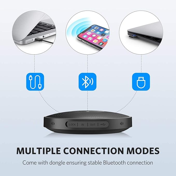 EMEET Bluetooth Speakerphone M2 Black Conference Speaker for 5-8 People Business Conference 360º Voice Pickup 4 AI Microphone Self-Adaptive Conference Call Speaker Skype USB Speakerphone