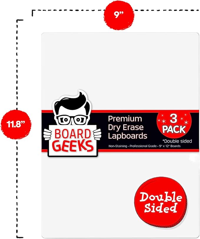 Mini Dry Erase Board for Kids, 3-Pack - 9x12-Inch Small White Boards for Students and Teachers - Double-Sided, Portable, and Easy-to-Clean Writing Boards for Classroom, Office, or Home