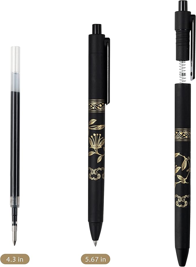 MiSiBao 0.7mm Black Ink Gel Pens Refillable & Retractable Gel Ink Rolling Ball Pens Gilding Process Pattern Smooth Writing Gel Pen (9-pack)