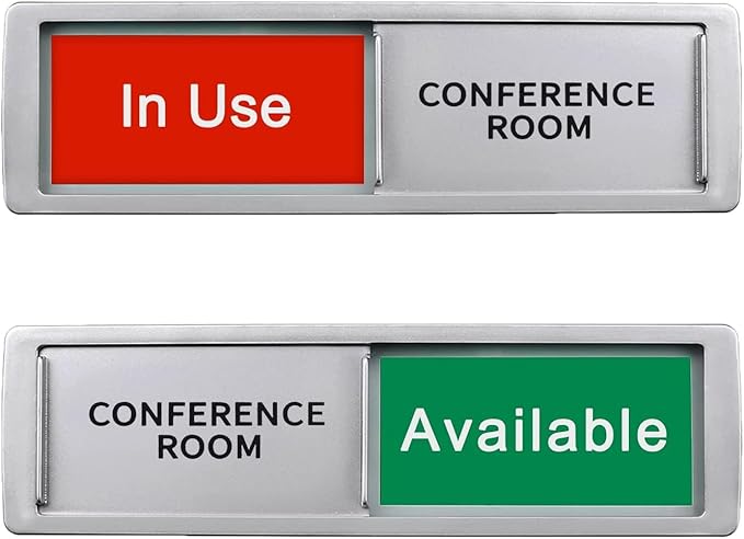 Conference Room In Use/Available Sign, Vacant Occupied Door Sign for Home Office Restroom,Non-Scratch Magnetic Privacy Slider Door Signs Tells Whether Room Vacant or Occupied, Silver, 7'' x 2''