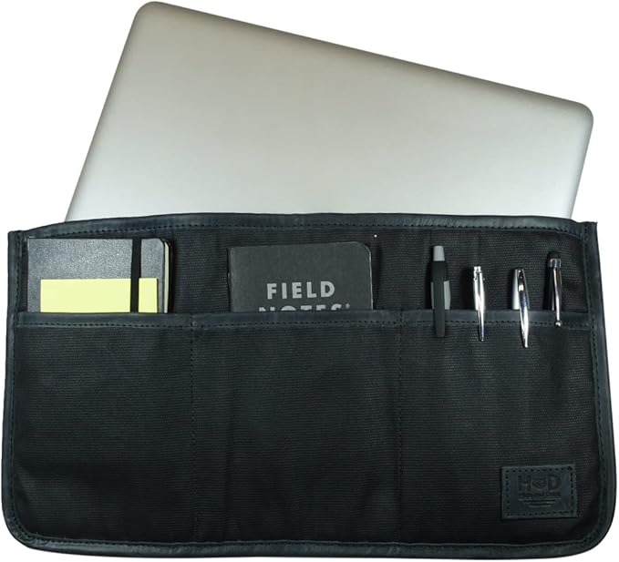 Hide & Drink, Waxed Canvas Laptop Protector W/Storage Pockets, Briefcase Organizer, Insert Handbag, Handmade :: Charcoal Black