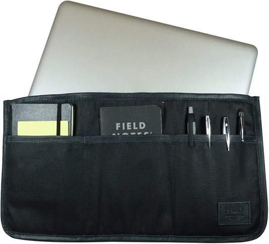 Hide & Drink, Waxed Canvas Laptop Protector W/Storage Pockets, Briefcase Organizer, Insert Handbag, Handmade :: Charcoal Black