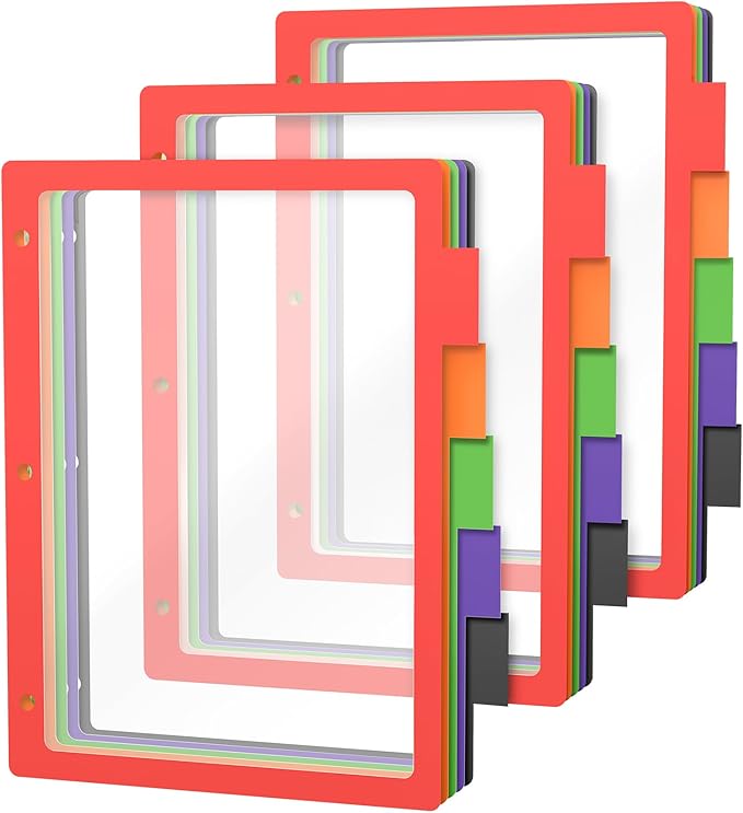 HABGP 15PCS/3 Set 3 Ring Binder Dividers with Tabs, Color Page Dividers for 3 Ring Binder with Tabs, 5 Tab Dividers, Clear Folder Dividers, Three Ring File Dividers with Tabs, Tabbed Index Dividers