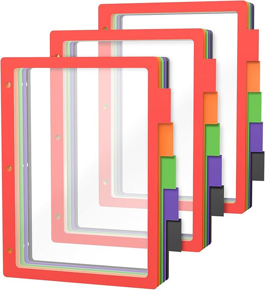 HABGP 15PCS/3 Set 3 Ring Binder Dividers with Tabs, Color Page Dividers for 3 Ring Binder with Tabs, 5 Tab Dividers, Clear Folder Dividers, Three Ring File Dividers with Tabs, Tabbed Index Dividers