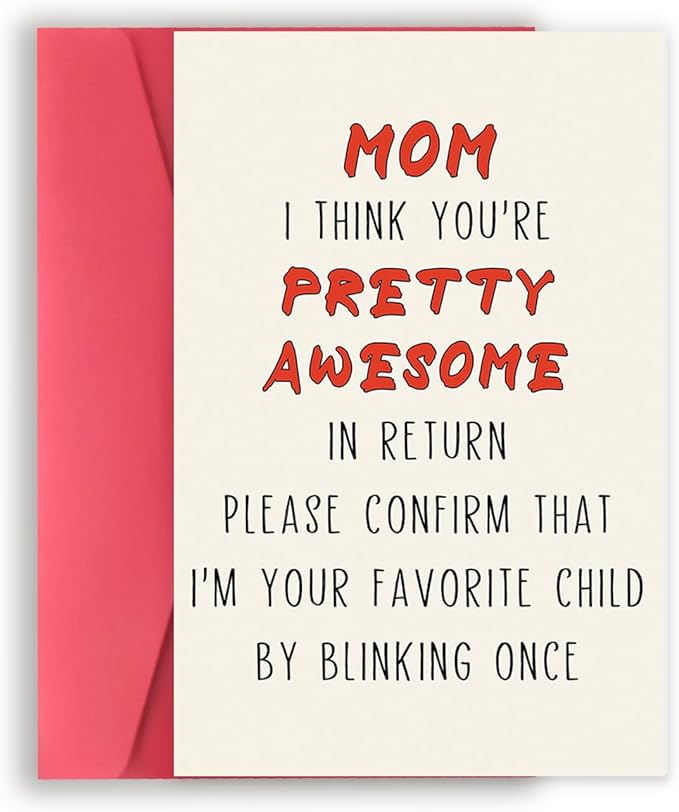 Funny Birthday Card for Mom, Cute Mother Birthday Card from Son Daughter, Sweet Greeting Card with Envelope, Best Mothers Day Gifts Idea