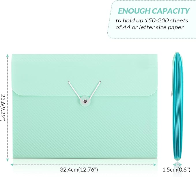SKYDUE Expanding File Folder with 7 Pockets, Accordion File Organizer, Portable Folders for Documents, School Office Supplies Bungee Closure, Letter/A4 Size Bungee Closure, Green