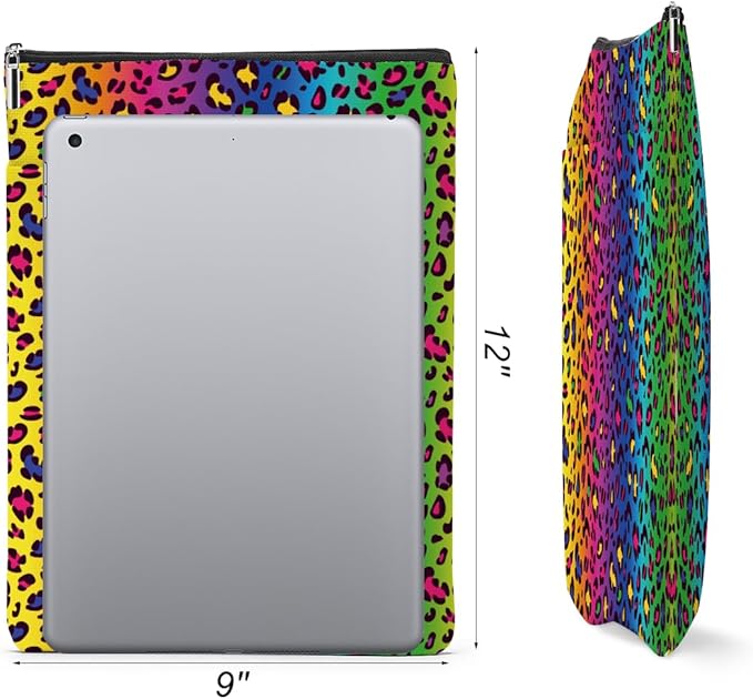 2 Pack Rainbow Leopard Print Book Sleeve, Books Protector，Books Pouch， Book Lovers Gifts，Bookish Gifts Waterproof Cover with Zipper，Leopard Decor Gift Bag for Women Manager Christmas Birthday