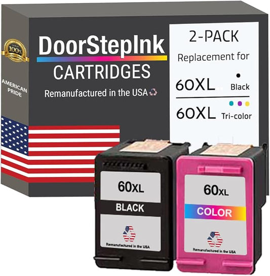 DoorStepInk Remanufactured in The USA Ink Cartridge Replacements for HP 60XL 60 XL Black and Color for PhotoSmart C4780 C4795 C4680 C4650 D110 D110a DeskJet F4480 F4280 F4580 D2530 D2545 Envy 100 111