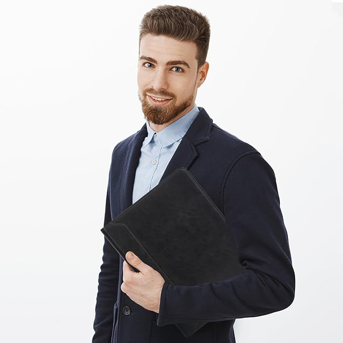 AZXCG Padfolio for Men, 3 Ring Binder Portfolio Folder Vegans Leather, Personalized Padfolio with A4 Notepad Holder, Business Legal Pad Document Organizer, Handmade Zipper Binder Padfolio, Black