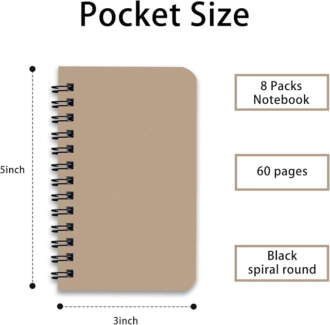 8 Pack Spiral Notebook Small Pocket Notebook 3x5 Spiral Notepads With Lined Pages, Small Top Spiral Notebook Little Mini Memo Steno Note Pads for Outdoor Home Office College School