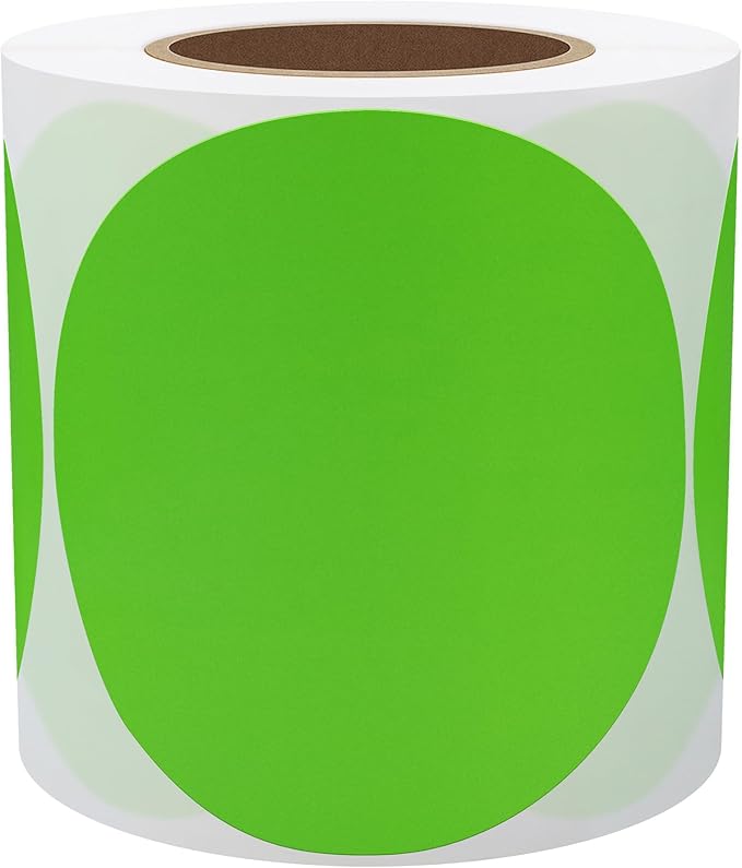 Hybsk 3 inch Circle Color Direct Thermal Stickers Shipping Labels for Barcodes,Name Tag,DIY Logo Design,QR Code,Inventory– Compatible with Zebra,Rollo,Munbyn,and More-350 pcs (3 inch,Green)