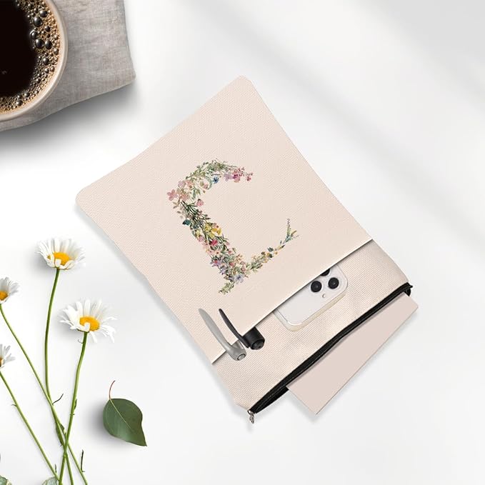 Monogrammed Book Sleeve Floral J Initial Book Pouch Book Accessories Book Lovers Gifts Waterproof Book Cover Book Protector Bookish Gifts Personalized Gifts for Women Girls Readers Bride Bestie