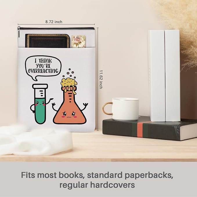 Book Themed Gifts Waterproof Book Sleeve Book Pouch Funny Reading Gifts Science Teacher Gifts for Women Friend Book Covers for Paperbacks Book Accessories Book Protector with Zipper and Front Pocket