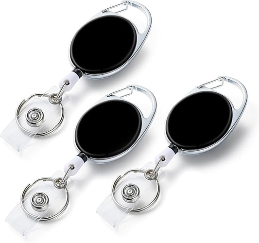 3 Pack Badge Reels - Double Sided Color Print Pattern Retractable Badge Holders with Retractable Keychain and Badge Clip, Durable Nylon Rope