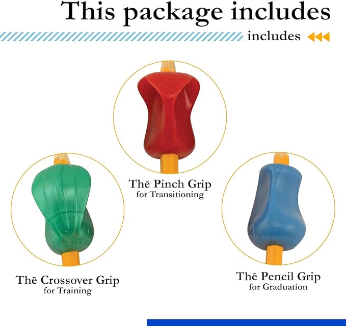 The Pencil Grip 3-Step Training Kit with 3 Premium Ergonomic Pencil Grips, Crossover Grip, Pinch Grip, Pencil Grip (MXG-003), 1 Count (Pack of 1)