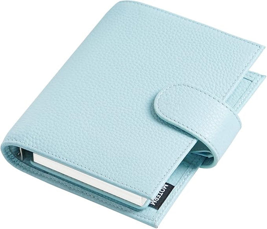 Moterm Pocket Regular Rings Planner - Genuine Leather Binder Organizer (Pebbled-Light Blue, 19mm Ring)