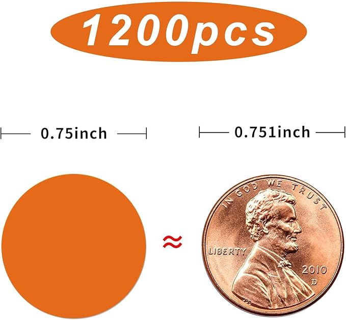 1200 Pieces 0.75 Inch Round Color Coding Label Garage Sale Stickers, Blank Yard Sale Price Stickers, Permanent Adhesive Dots, Easily Writable with Perforation Line (Orange)
