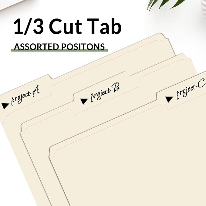 SUNEE File Folders with Fasteners, Manila Folders Letter Size, 2 Reinforced Fasteners, 1/3-Cut Tab, Manila, 50 Pack, Keep Organized for Your Office Documents School Files