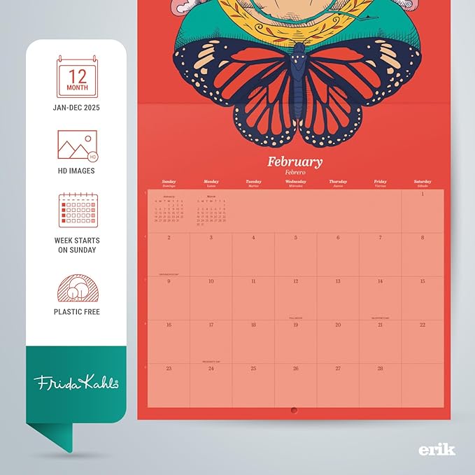 Frida Kahlo Wall Calendar 2025 12" x 12" FSC® Plastic Free - Starts Week On Sunday | Square Wall Calendar | Family Planner Calendar 2025 | Art Calendar 2025