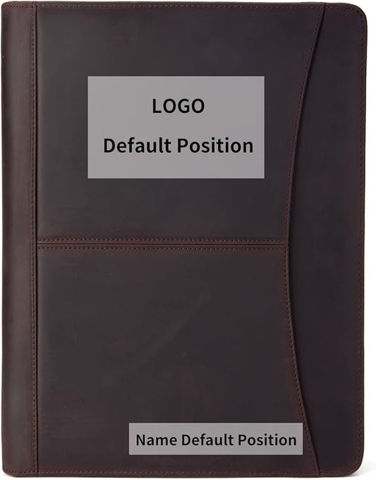 Handmade Crazy-Horse Leather Padfolio Portfolio, Easy to Carry with A Zippered Closure, Business Organizer Tablet Folio Folder with Letter Size Notepad, Gift for Women & Men (Dark Brown, Custom)