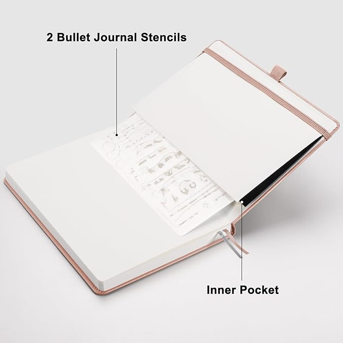 RETTACY Blank Journal Notebook, A5 Blank Journal with 192 Pages, 5.7'' × 8.3'' Medium Size, 68 LB/100 GSM Thick Paper, Leather Hardcover, for Sketching, Drawing, Painting (Rose Gold)