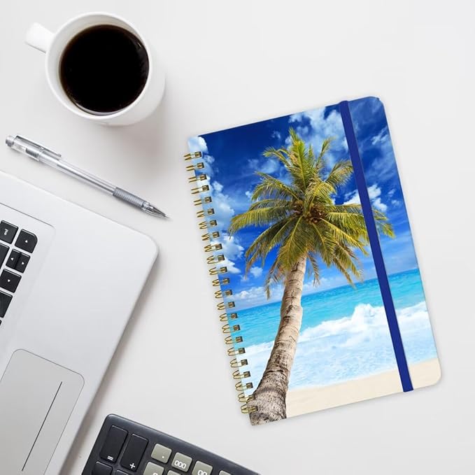 Spiral Notebook - A5 Spiral Notebooks, 8.3'' × 5.8'', 160 Pages, Aesthetic Journaling Notebooks for Women, College Lined Notebook with Elastic Closure, Back Pocket, for School Office, Tree