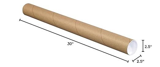 BOX USA BP2530K Mailing Tubes with Caps, 2-1/2" x 30", Kraft (Pack of 34)