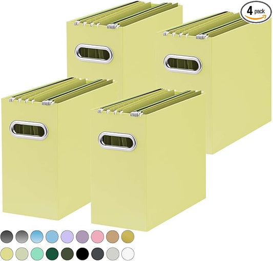 Oterri File Organizer, Small Storage Box, Cardboard File Folder Organizer, Collapsible File Box, Hanging File Organizer for Letter Size, Portable File Box, Only Box (Light Yellow,4 Packs)