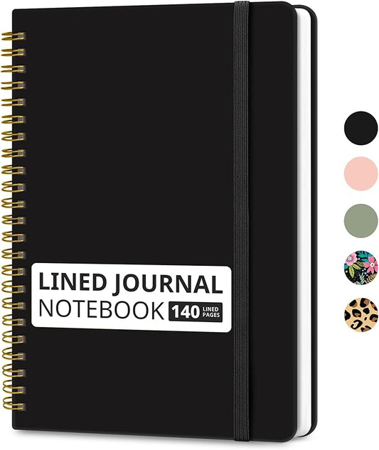 Lined Spiral Journal Notebook for Women & Men, 140 Pages, College Ruled Hardcover Notebook for Work & Note Taking, Journals for Writing, A5(6"x8") - Black