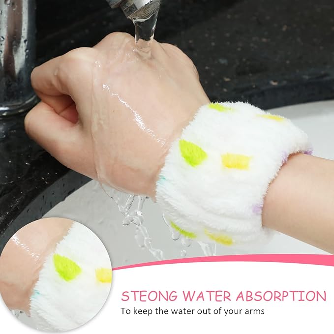 Chuangdi 4 Pairs Wrist Bands for Washing Face Wrist Spa Microfiber Wash Towel Band Scrunchies Absorbent Wristbands Sweatband for Women Prevent Liquid from Spilling
