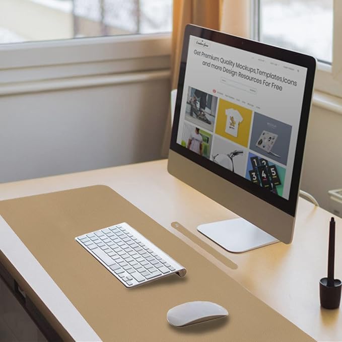 Boutilon Leather Desk Pad 24"x 14" Non-Slip Mouse Pad,Office Desk Mat,Waterprooft PU Leather Desk Blotter,Desk Pad Protector,Desk Writing Pad for Home Office Decor (S-Beige)