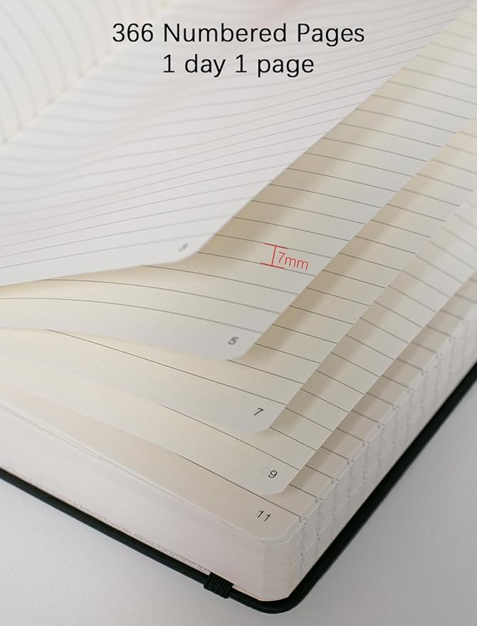 Thick College Ruled Notebook with 366 Numbered Pages, A5 Journals for Writing with 100GSM Lined Paper, Hardcover Leather Notebooks for Women Men School Note Taking Office Work Diary (Bungandy)