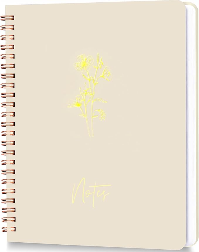 Spiral Notebook Journal For Women & Men College Ruled Notebook With Large Pockets And Lined Pages - Perfect to Stay Organized and Boost Productivity at Work or Note Taking (Off-White)