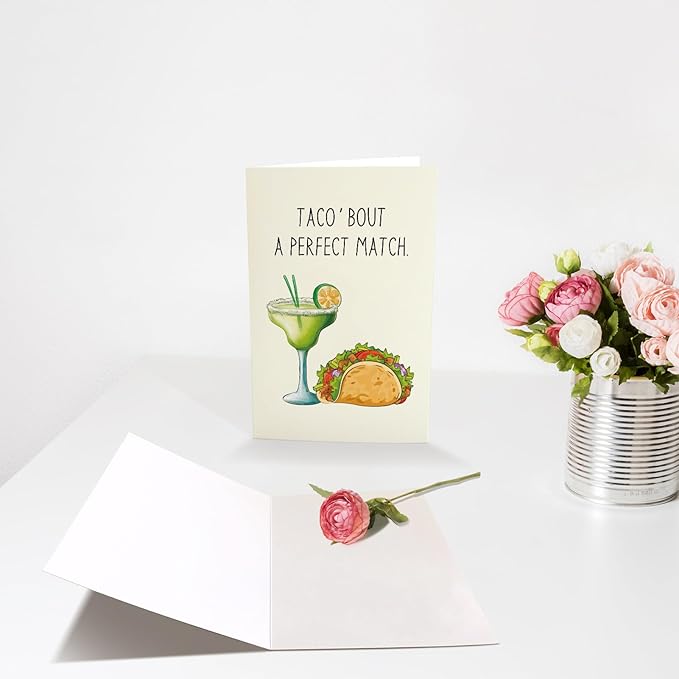 Funny Engagement Card for Couple, Taco And Cocktail Pun Wedding Card for Bride and Groom, Cute Wedding Gift for Friend, Congratulations Card for Newlyweds