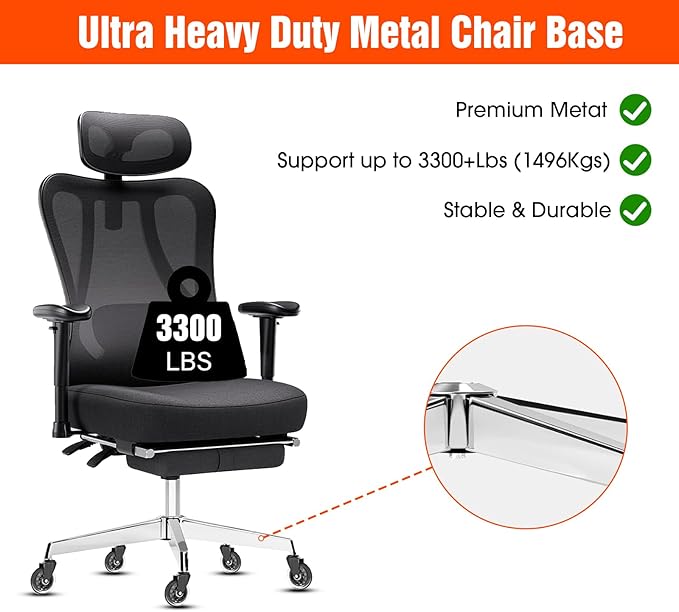 Office Chair Base Replacement (3300 lbs) - Heavy Duty Alloy Office Chair Base Replacement, Office Chair Reinforced Metal Legs, Universal Gas Cylinder and Caster Socket (Office Chair Base)