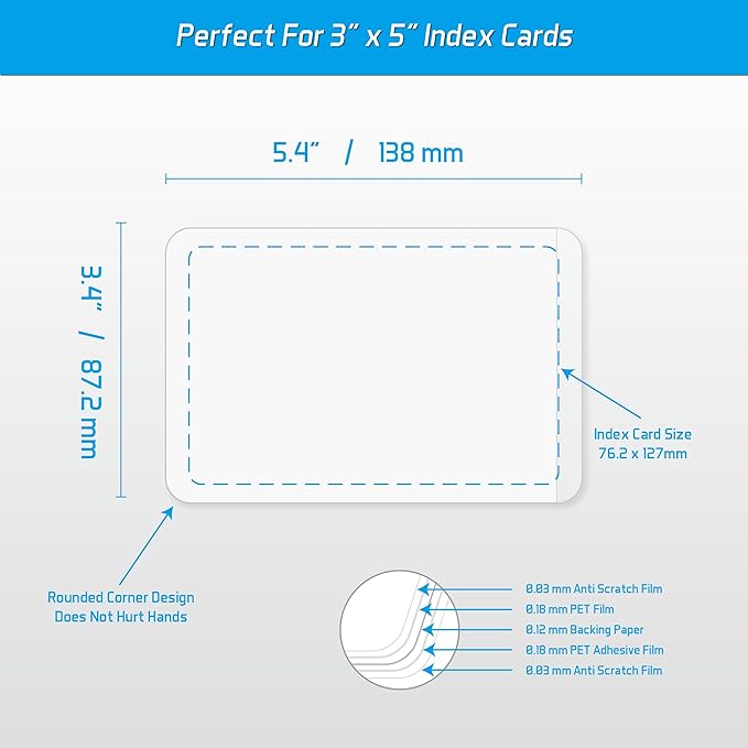 Self-Sealing Laminating Pouches, 3.4" x 5.4'', 18mil, 20 Pack, Easy-to-Use, No Machine Needed, Preserve Photos, 3" x 5" Index Cards, Durable, Waterproof, Ideal for Home, Office & School Use