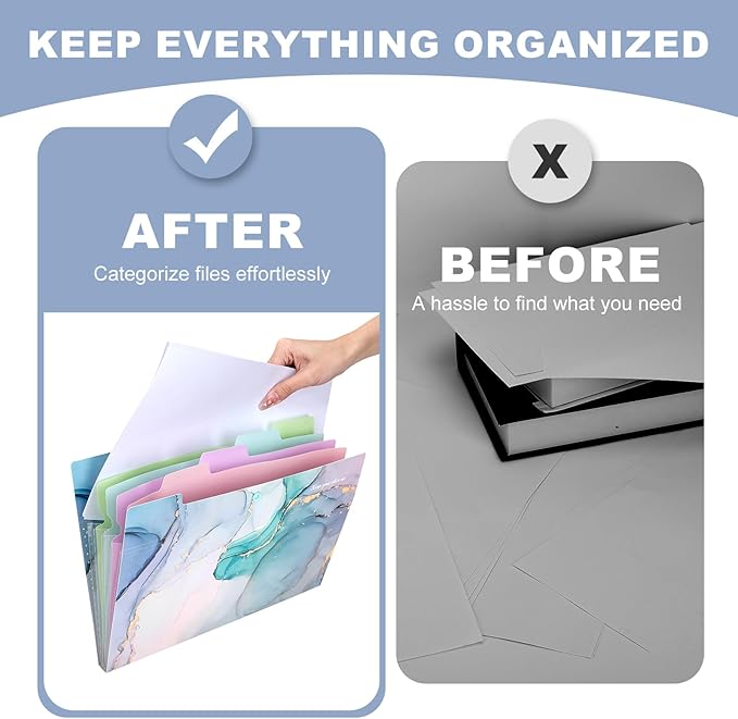 Ddaowanx Expanding File Folder, Letter A4 Size Accordion Plastic File Organizer, 5 Pocket Folders for Documents, Aesthetic Folder with Labels, Paper Organizer for School Office (Blue Marble)