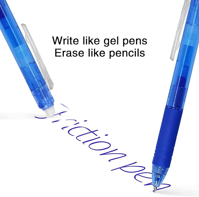 8 Pack Retractable Erasable Gel Pens Clicker Fine Point 0.7mm, Make Mistakes Disappear Comfort Grip for Drawing Writing Planner and School Supplies, Black and Blue Color Inks