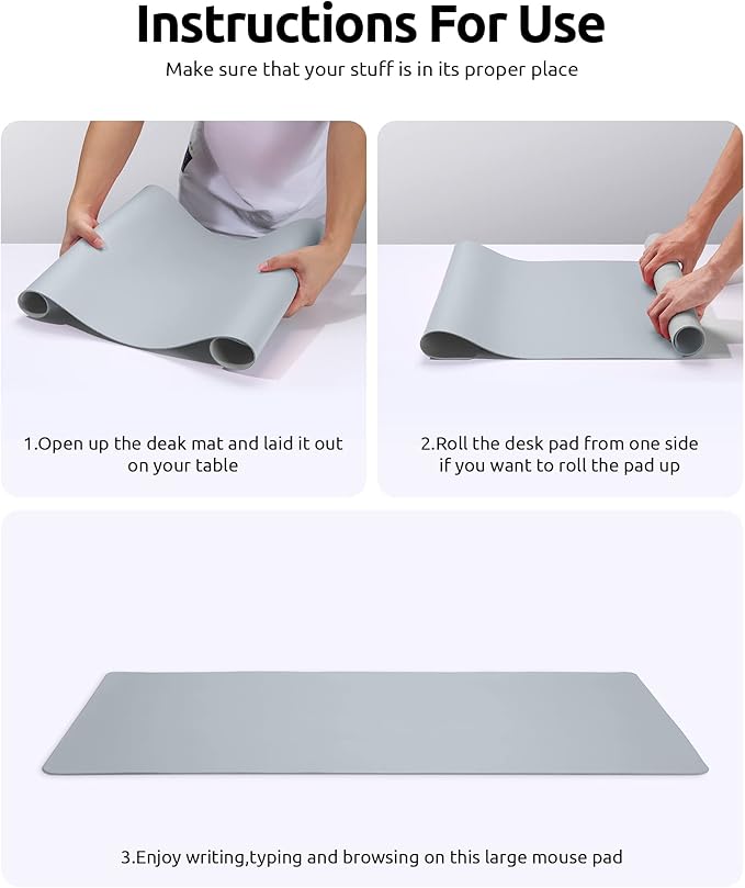 YSAGi Leather Desk Protector, Office Mat, Large Mouse Mat, Non-Slip PU Leather Blotter, Laptop Desk Mat, Waterproof Writing Pad for Office and Home (Light Grey, 35.4" x 17")