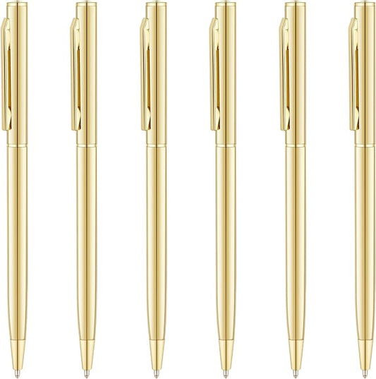 Unibene 6 Pack Gold Slim Ballpoint Pens Black ink Medium Point(1 mm), Nice Gift for Wedding Business Office Students Teachers Christmas