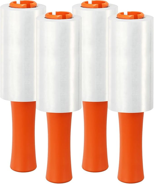 PATIKIL 5.5" x 328 Feet Stretch Wrap Roll, 4 Pack 80 Gauge/20 mic Thick Mini Shrink Stretch Film Industrial Clear Plastic Wrap with Handle for Box Packing Shipping Moving