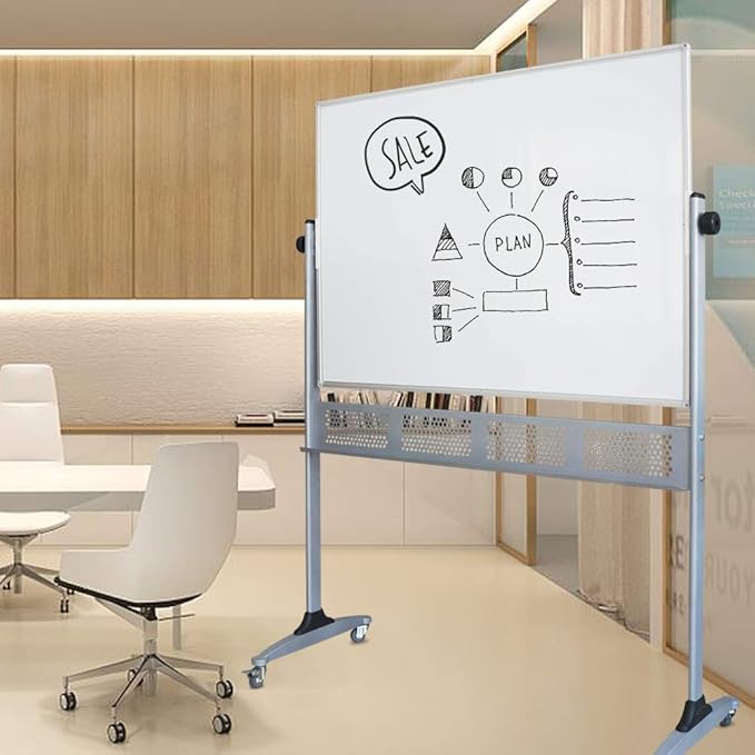 XIWODE Upgraded Large Double-Sided Magnetic Whiteboard with Movable Mesh Bracket & Wheels - 72x36 Inch, Anti-Scratch, Easy-Clean Porcelain Enamel Surface - Flip, Write & Display